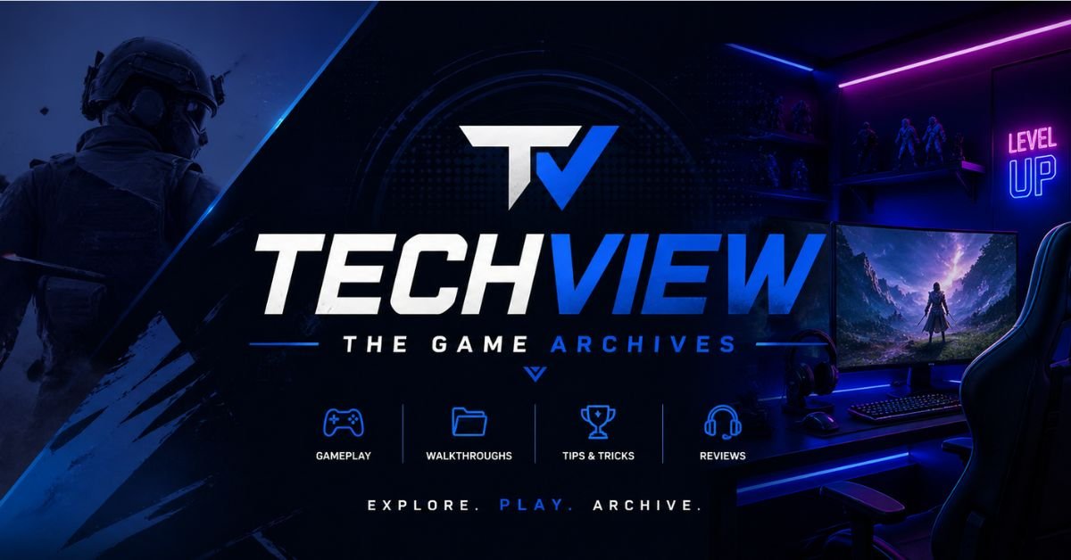TechView TheGameArchives platform showing gaming history and tech reviews dashboard