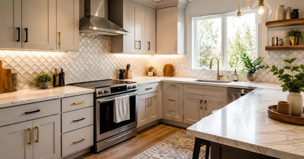 Kitchen cabinet refacing project showing affordable upgrade with white painted cabinets
