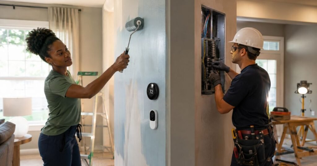 DIY home maintenance checklist with safety inspection tools and equipment