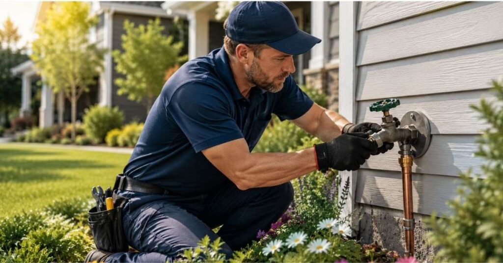 Different types of outdoor faucets including ball valve anti-siphon and frost-free models
