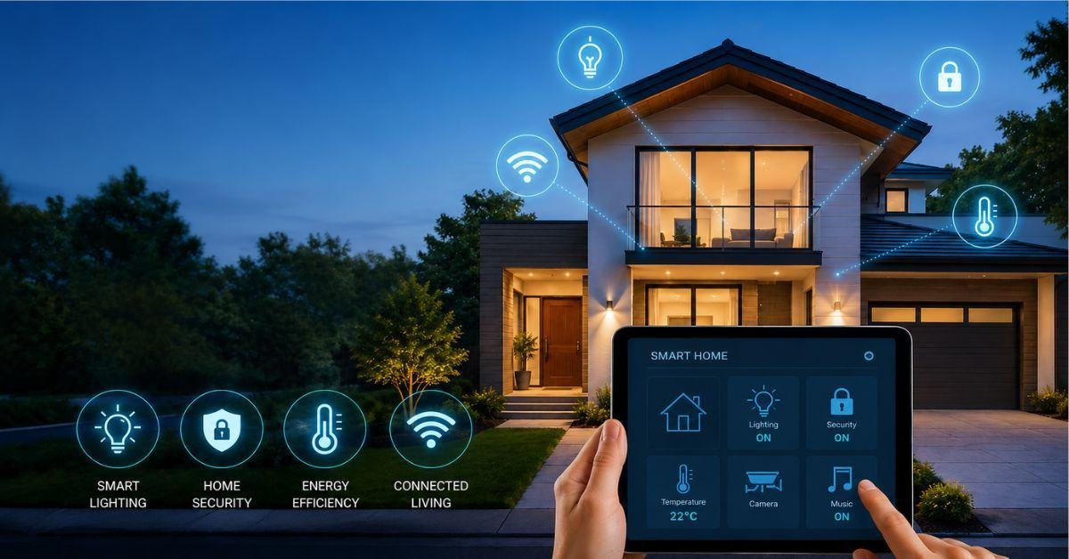 thehometrotters mcnamara smart home living room setup with modern furniture and LED lighting 2026