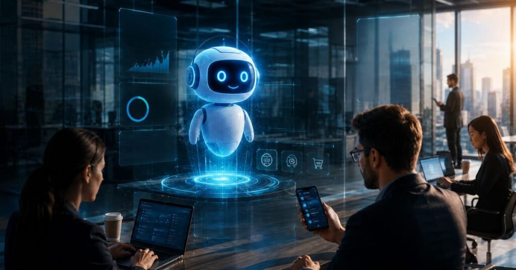 Business team using smart AI chatbot system for customer support and sales growth online