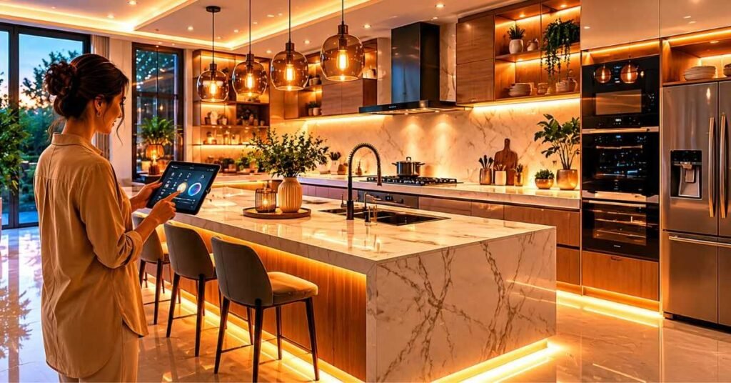 Modern kitchen upgrade with white cabinets quartz countertops and LED lighting setup
