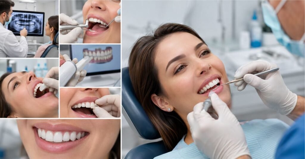 Before and after crown on front tooth treatment showing improved smile and tooth color