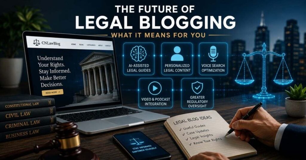 Person reading legal blog on laptop to understand law topics and rights in simple plain language
